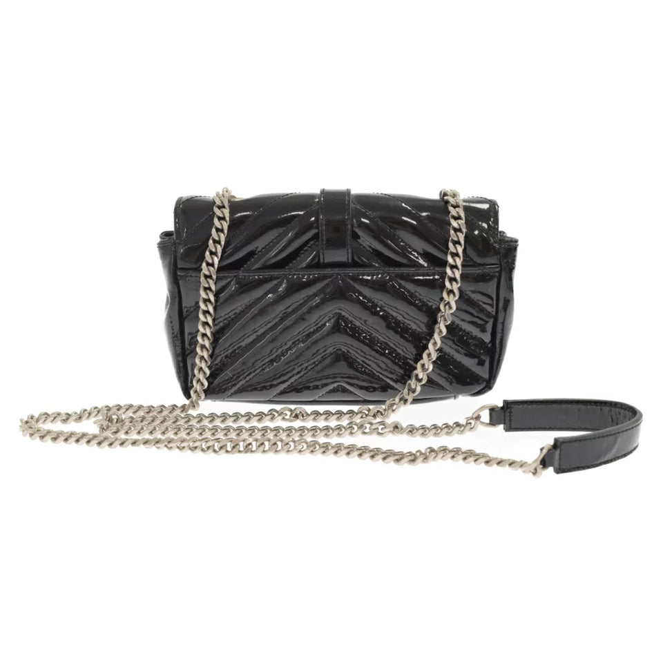 Saint Laurent- Paris Baby Chai Patent Chain Shoulder Bag Black