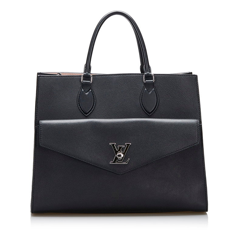Louis Vuitton Lock Me Tote MM Handbag Shoulder Bag 2WAY Noir Black Leather