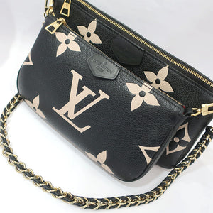 Louis Vuitton Multi Pochette Accessoires Bag Monogram Implant Leather Black Creme