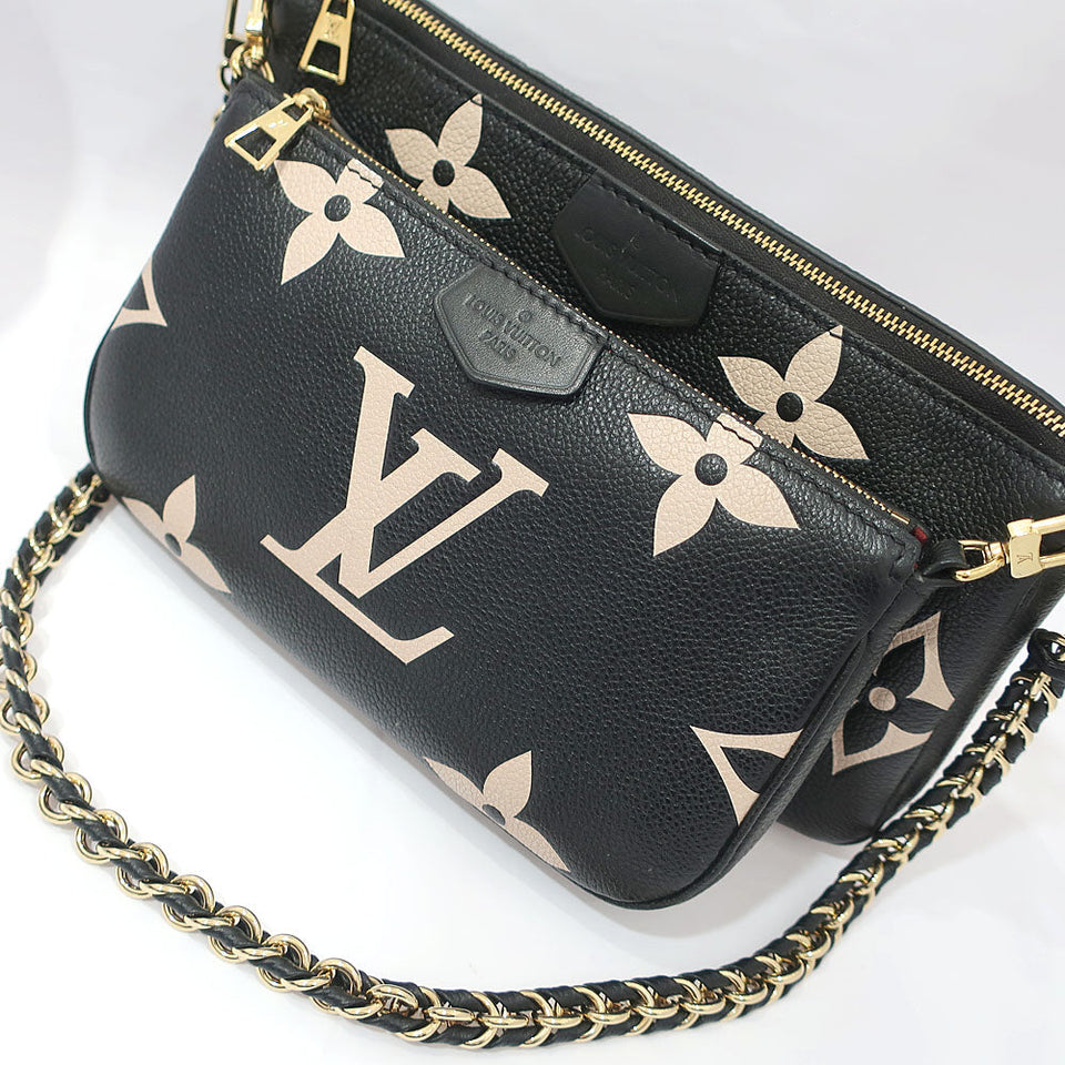 Louis Vuitton Multi Pochette Accessoires Bag Monogram Implant Leather Black Creme