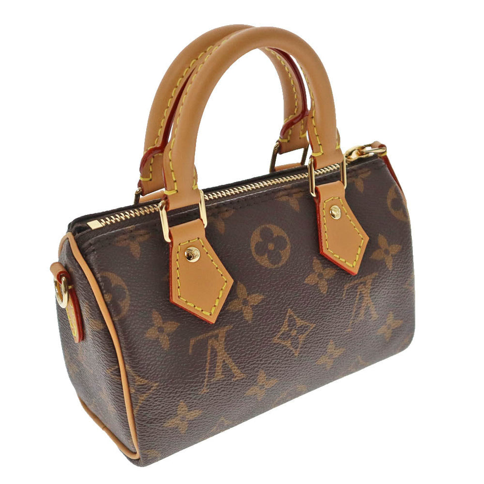 Louis Vuitton Nano Speedy Monogram Canvas Brown Leather Black