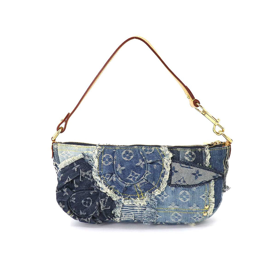 Louis Vuitton Monogram Denim Patchwork Pouchy Shoulder Bag Blue