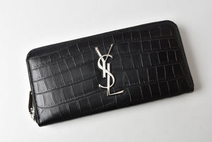 Saint Laurent- Wallet Long Wallet Monogram Crocodile Leather Black