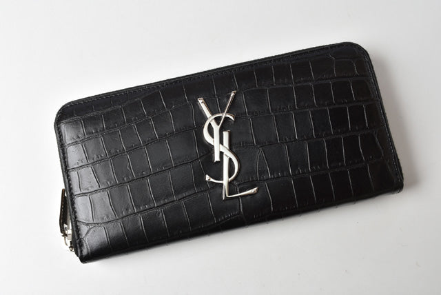 Saint Laurent- Wallet Long Wallet Monogram Crocodile Leather Black