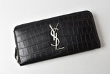Saint Laurent- Wallet Long Wallet Monogram Crocodile Leather Black
