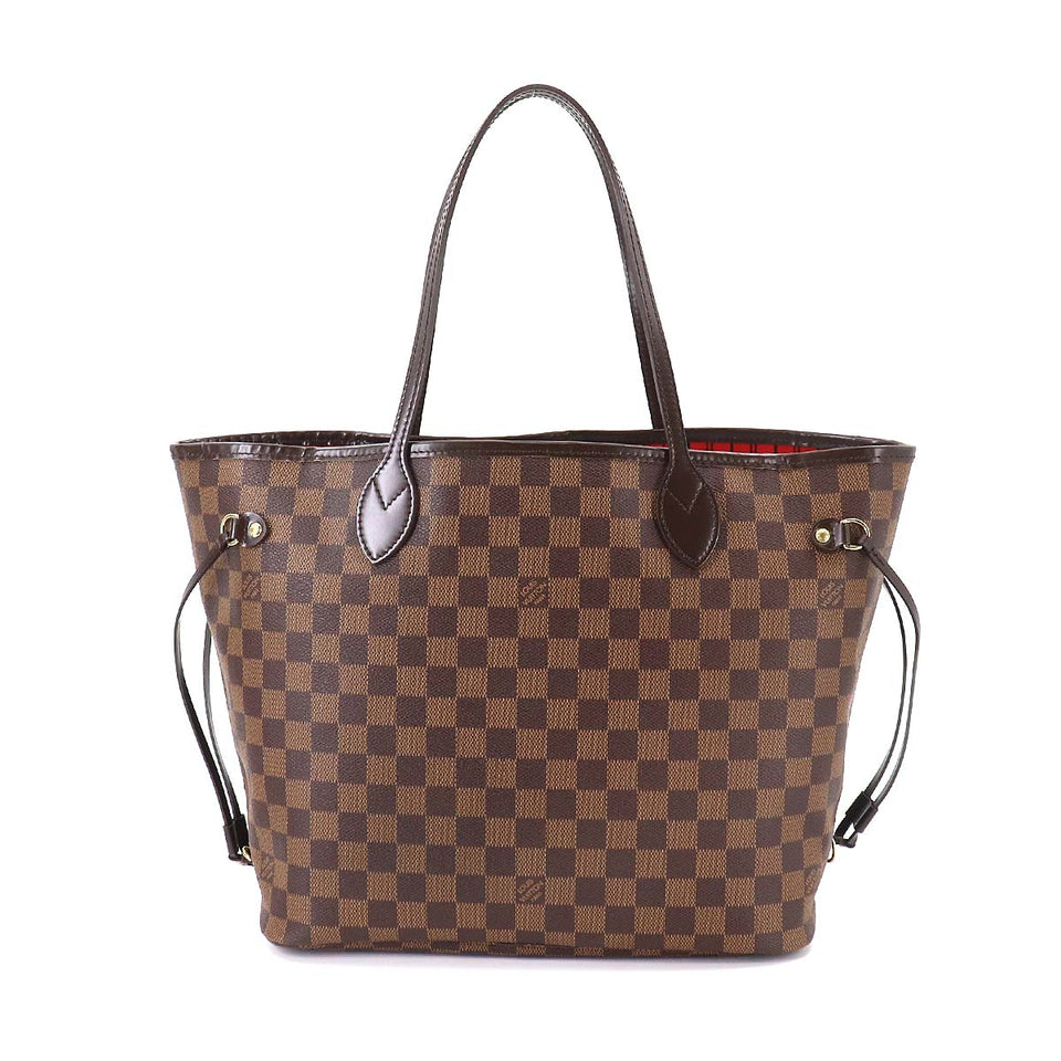 Louis Vuitton Damier Neverfull MM Tote Bag Ebene Series Brown Gold Metal Fittings