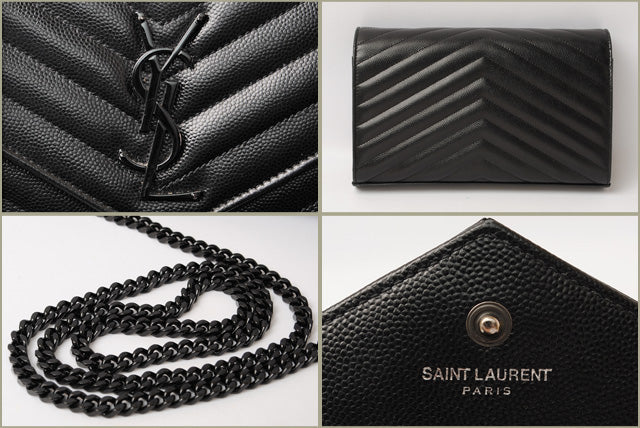 Saint Laurent- Chain Wallet Shoulder Bag Clutch Bag Leather Black