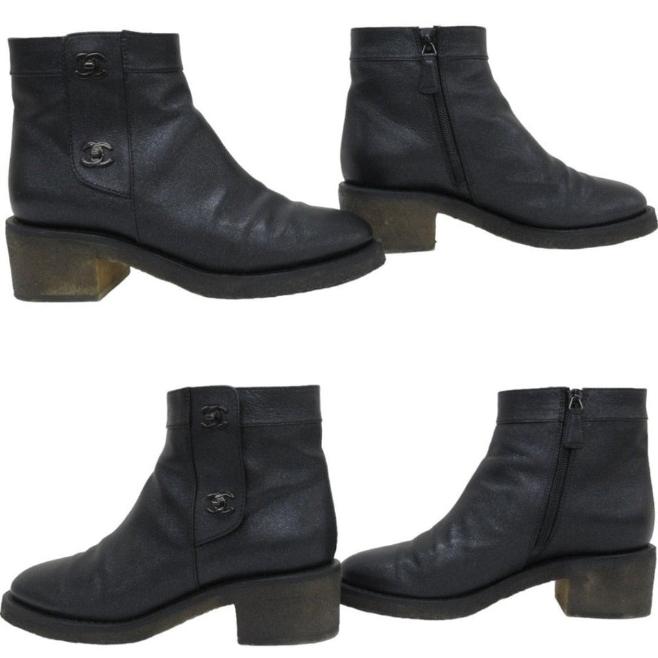Chanel Coco Mark Turnlock Leather Short Boots