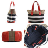 Burberry Black Brown Red Color Canvas Leather Shoulder Bag Tote Bag ( )