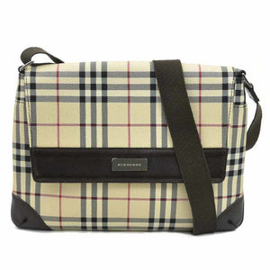 Burberry Beige Brown Nylon Canvas Leather Shoulder Bag ( )