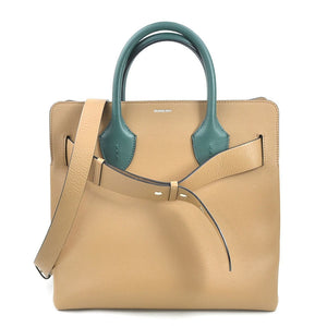 Burberry Beige Green White Leather Handbag Shoulder Bag ( )