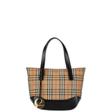 Burberry Beige Black Canvas Leather Handbag ( )