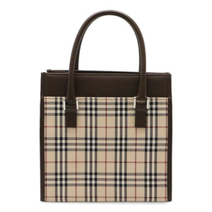 Burberry Beige Black Bordeaux Dark Brown Canvas Leather Handbag Tote Bag ( )