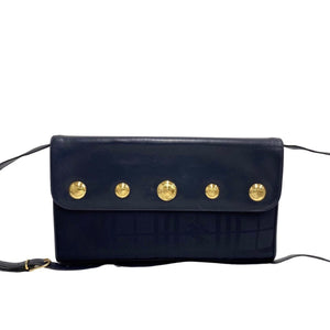 Burberry Navy Leather Nylon Clutch Bag Shoulder Bag ( )