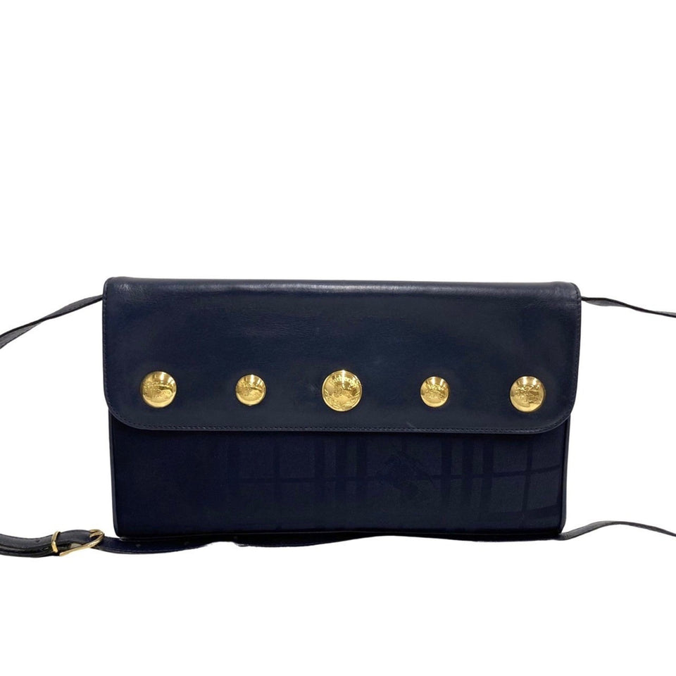 Burberry Navy Leather Nylon Clutch Bag Shoulder Bag ( )