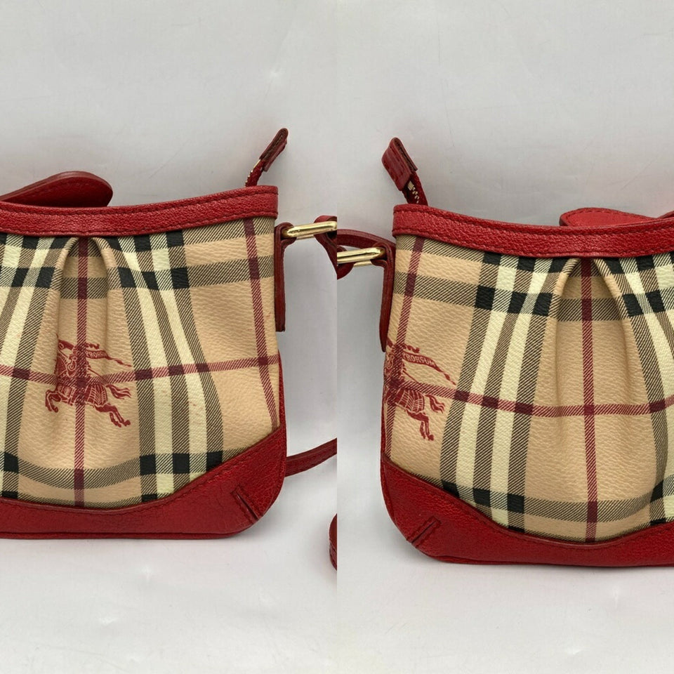 Burberry Beige Red Color Pvc Leather Shoulder Bag ( )