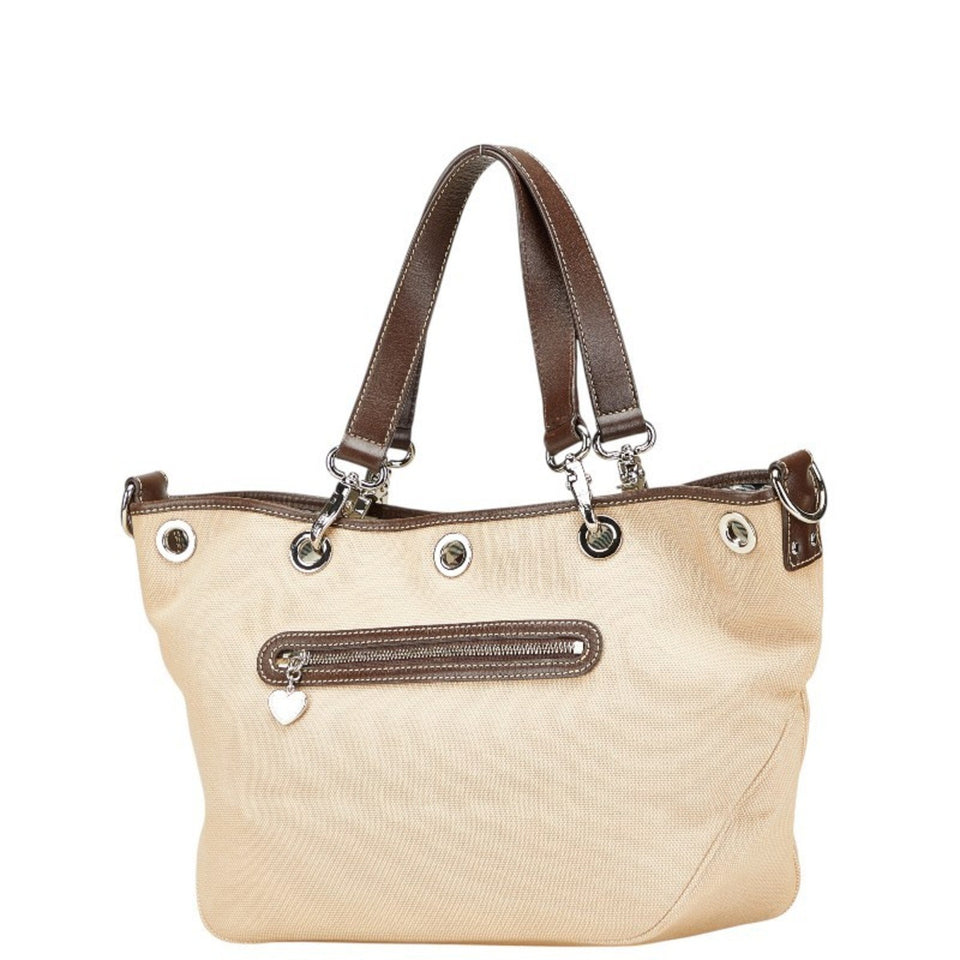 Burberry Beige Brown Canvas Handbag Tote Bag ( )