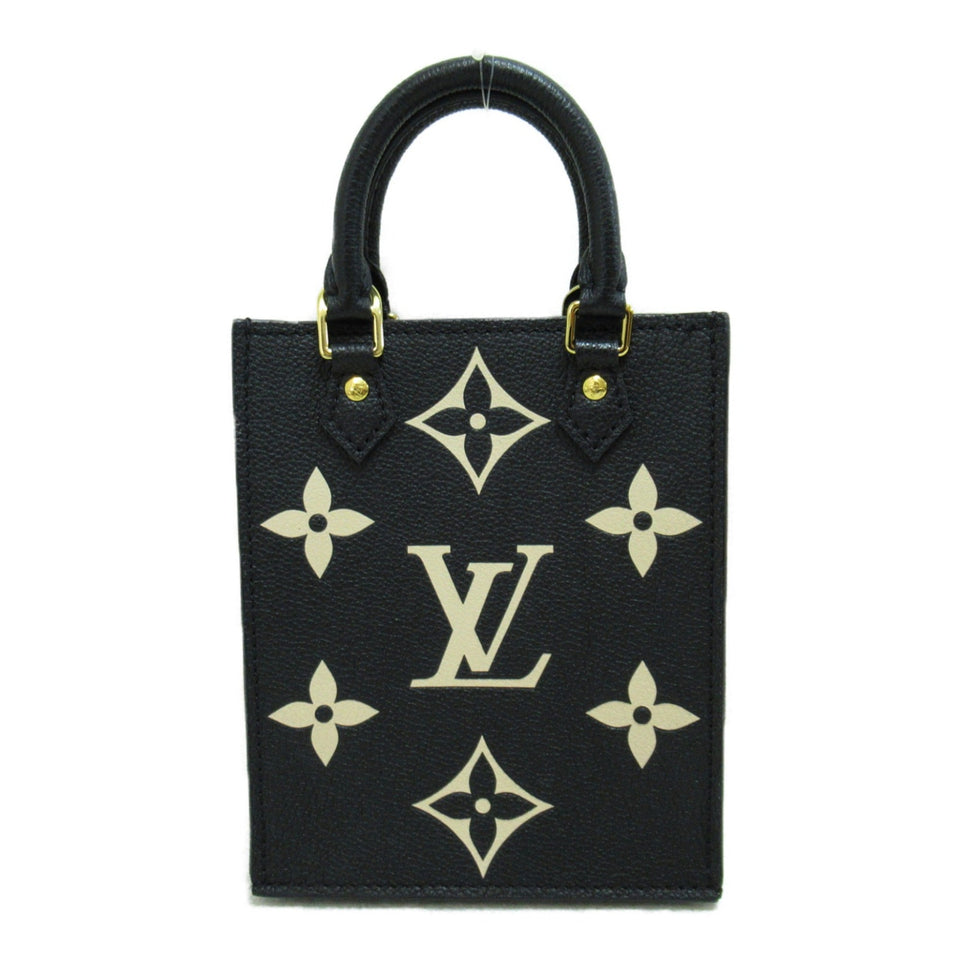 Louis Vuitton Petit Sac Plat Shoulder Bag Black Beige Monogram empreinte leather