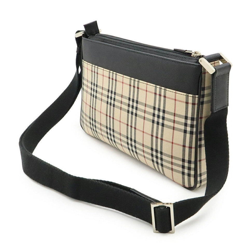 Burberry Beige Black Canvas Shoulder Bag ( )