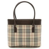 Burberry Beige Black Bordeaux Dark Brown Canvas Leather Handbag Tote Bag ( )