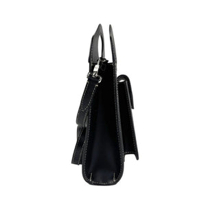 Burberry Black Blue Canvas Leather Handbag Shoulder Bag ( )