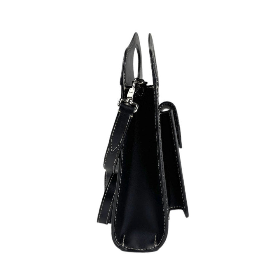 Burberry Black Blue Canvas Leather Handbag Shoulder Bag ( )