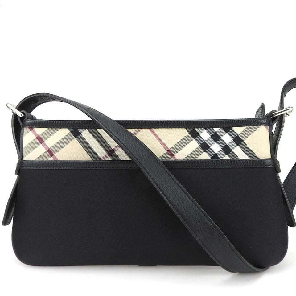 Burberry Beige Black Canvas Leather Shoulder Bag ( )