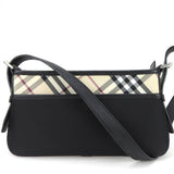 Burberry Beige Black Canvas Leather Shoulder Bag ( )