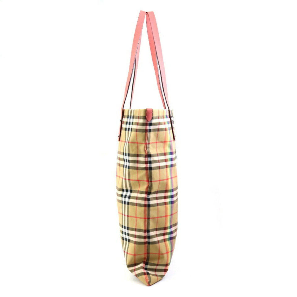 Burberry Beige Pink Cotton Leather Shoulder Bag Tote Bag ( )