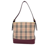 Burberry Beige Bordeaux Red Color Canvas Leather Handbag Shoulder Bag ( )
