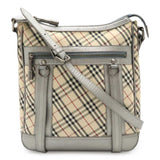 Burberry Beige Black Bordeaux Silver Canvas Leather Shoulder Bag ( )