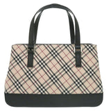 Burberry Beige Black Nylon Canvas Leather Handbag ( )