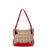 Burberry Beige Red Color Canvas Leather Shoulder Bag Tote Bag ( )