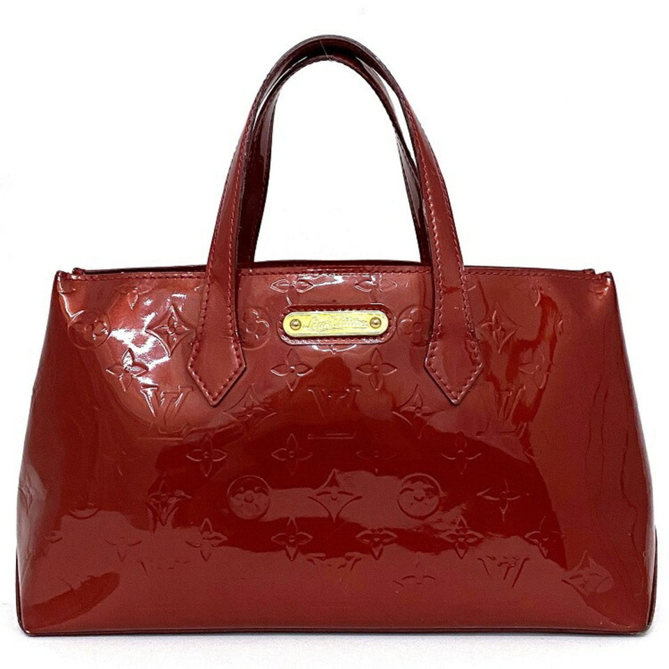 Louis Vuitton Handbag Wilshire PM Red Pom Damour Monogram Verni Bag Enamel Patent Leather ** 4049 Louis Vuitton Plate Ladies Tote LV Gold