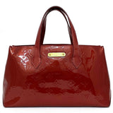 Louis Vuitton Handbag Wilshire PM Red Pom Damour Monogram Verni Bag Enamel Patent Leather ** 4049 Louis Vuitton Plate Ladies Tote LV Gold