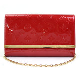 Louis Vuitton Shoulder Bag Diagonal Monogram Verni Clutch Anna Patent Leather Red Gold Women's