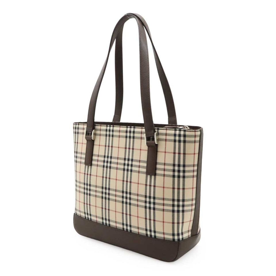 Burberry Beige Black Bordeaux Canvas Leather Shoulder Bag Tote Bag ( )
