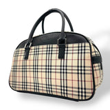 Burberry Beige Black Canvas Leather Boston Bag Handbag ( )