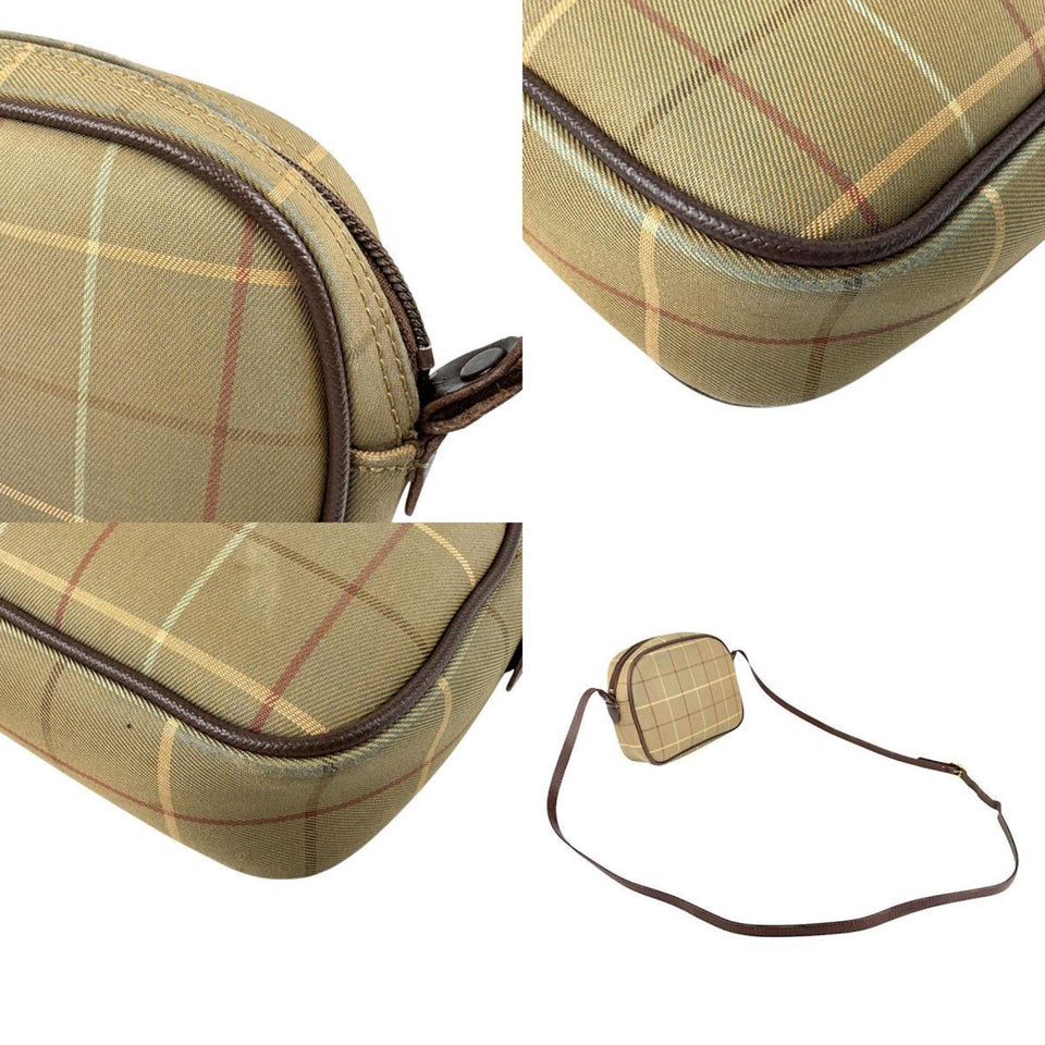Burberry Burberrys Beige Brown Khaki Canvas Leather Shoulder Bag ( )