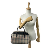 Burberry Beige Black Canvas Leather Boston Bag Handbag ( )