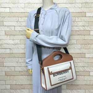 Burberry Beige Brown Canvas Leather Shoulder Bag ( )