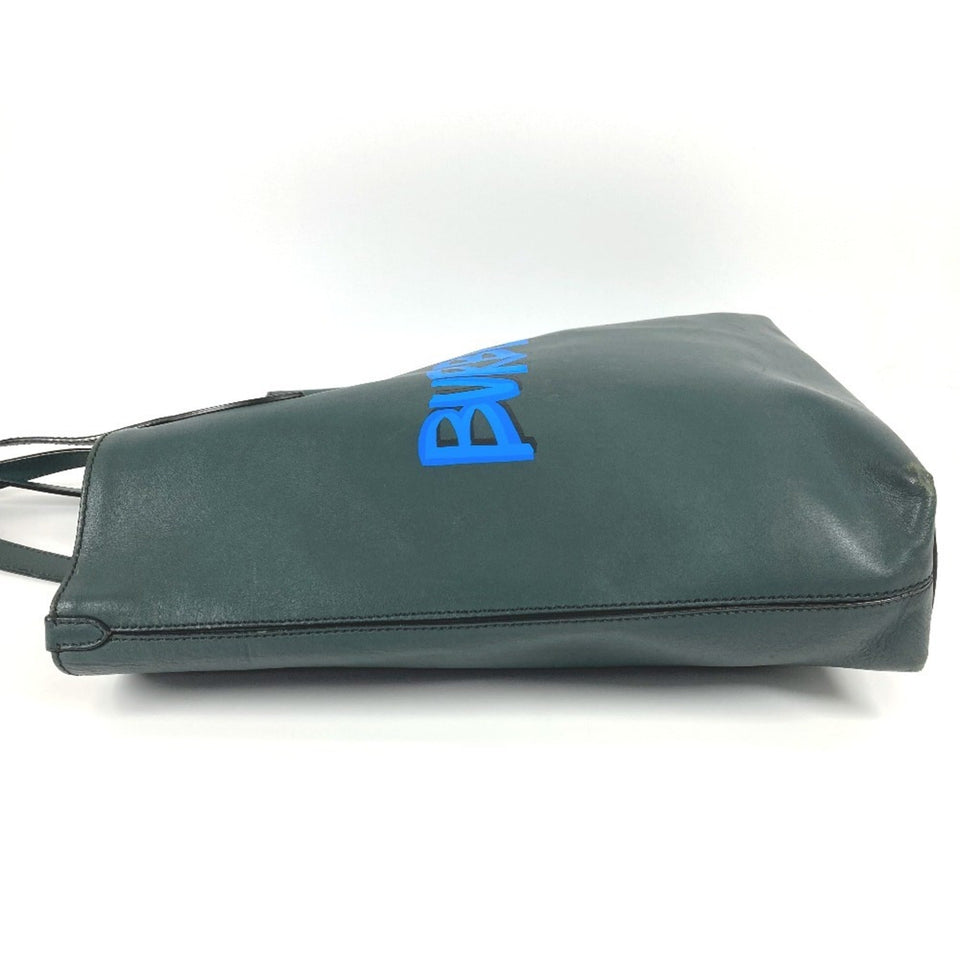 Burberry Blue Khaki Leather Shoulder Bag Tote Bag ( )