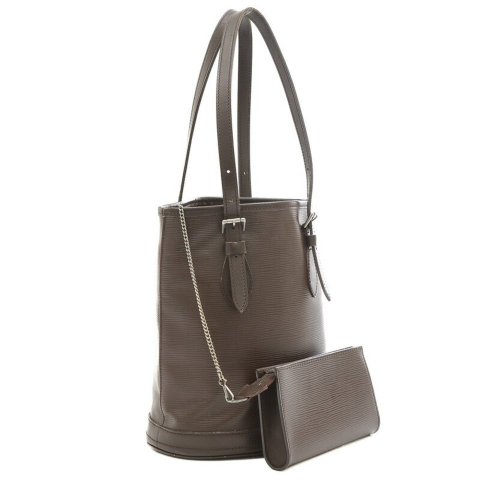 Louis Vuitton Epi Bucket PM Tote Bag with Pouch Mocha Brown