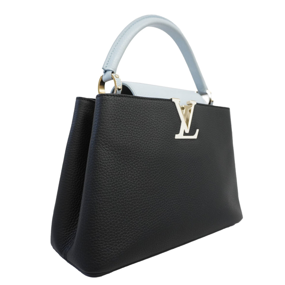 Louis VuittonAuth Taurillon 2way Bag Capucine MM Black,Light Blue