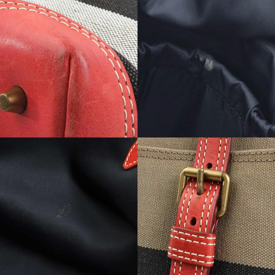 Burberry Black Brown Red Color Canvas Leather Shoulder Bag Tote Bag ( )