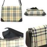 Burberry Beige Brown Nylon Canvas Leather Shoulder Bag ( )