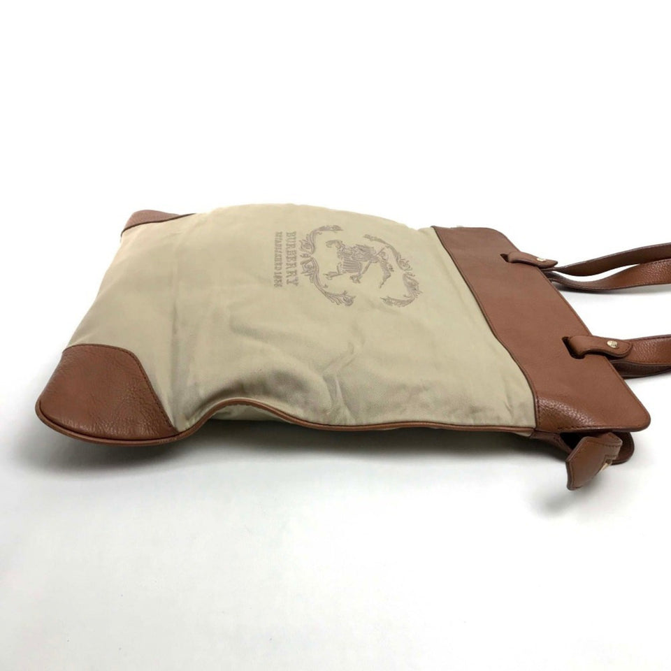Burberry Beige Brown Canvas Leather Tote Bag ( )