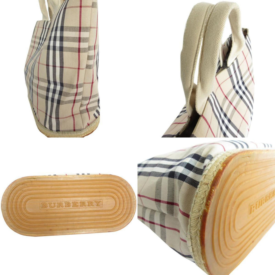 Burberry Beige Multi-Color Canvas Rubber Handbag Tote Bag ( )