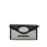 Burberry Black Gray Cotton Canvas Leather Handbag Shoulder Bag ( )