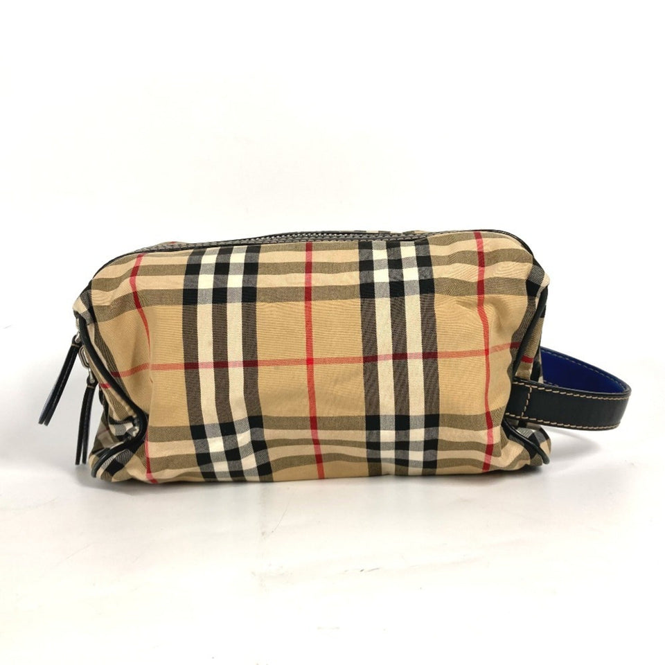 Burberry Beige Black Leather Canvas Clutch Bag Pouch ( )